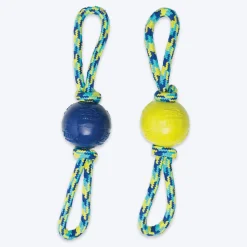 Zeus Fitness TPR & Rope Ball Tug With 2 Hand Loops Fetch Dog Toy - Green/Blue